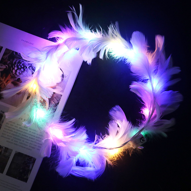Popular pluma luminosa Garland pluma Orejas de conejo brillante luz LED flash Garland puesto de punto escénico guirnalda luminosa