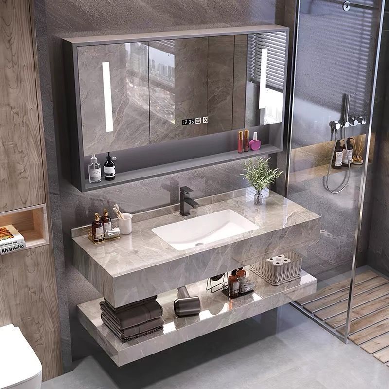 Slate Seamless Washbasin Ceramic Integrated Double-Layer Bathroom Washbasin Hotel Style Washbasin Bathroom Washbasin