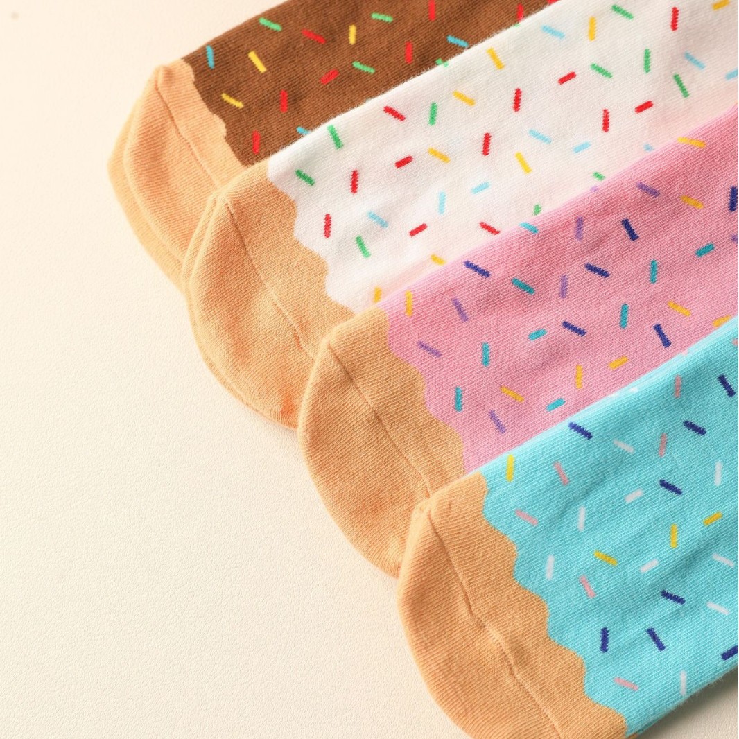 Calcetines de moda, forma de rosquilla, calcetines de tubo de color de contraste de dopamina, estilo creativo, lindos y divertidos calcetines de algodón de color, mujeres image 3