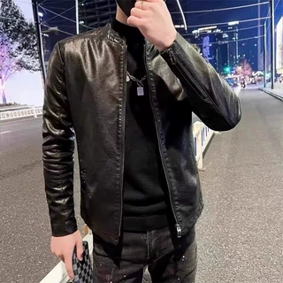 短款夹克痞帅潮流时尚机车pu皮衣社会精神小伙修身炸街百搭外套男