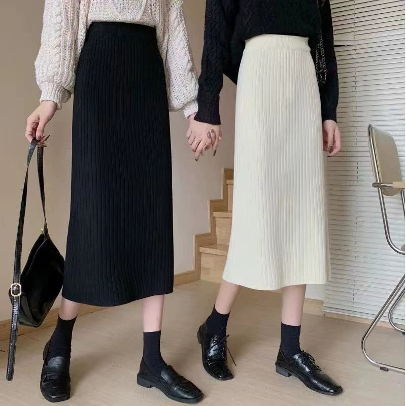 Вязаная прямая юбка с запахом и бедрами Pit Strip Design Sense, Женская осенне-зимняя новая простая элегантная модная юбка-юбка с высокой талией