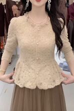 法式气质蕾丝衬衫女秋季新款修身显瘦长袖打底衫甜美减龄洋气上衣