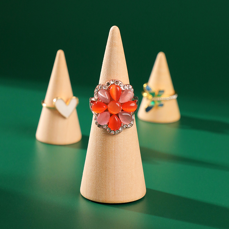 Ring display stand solid wood creative cone base ring ring display bracket jewelry rack jewelry display props