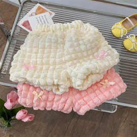 女童百搭泡泡格短裤夏季新款儿童蝴蝶结可爱女宝宝热舞裤百搭甜美