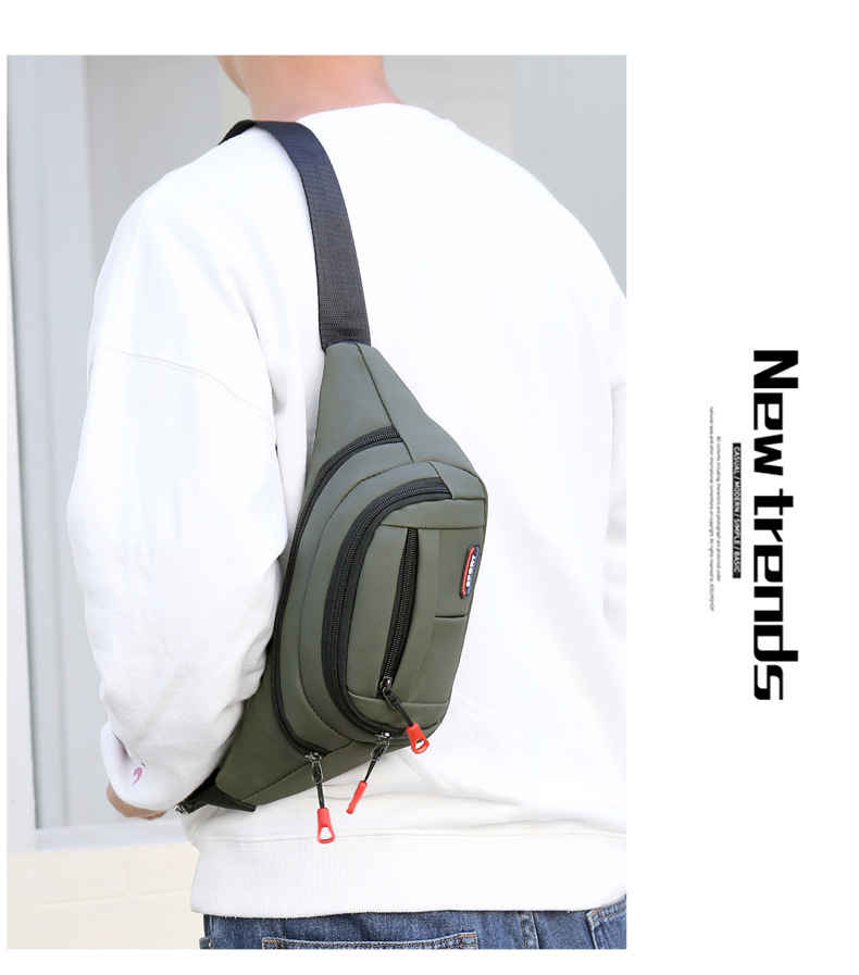 New leather waterproof waist bag for men, casual, simple and large-capacity cash register change crossbody bag, retro sporty chest bag undefined