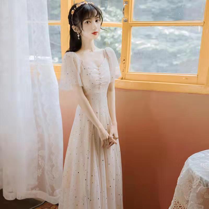 Summer Fairy-Like Long Dress with Mesh Chiffon, Court-Style Hepburn Style, Versatile Princess Dress with a Gentle Vibe Summer Fairy-Like Long Dress with Mesh Chiffon, Court-Style Hepburn Style, Versatile Princess Dress with a Gentle Vibe