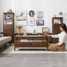 美式纯实木茶几胡桃深色简美客厅家用1米1.2米咖啡桌红橡原木家具