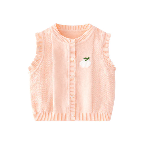 New A-class girl's baby vest sweater spring and autumn pure color simple lace sleeve baby vest jacket baby vest