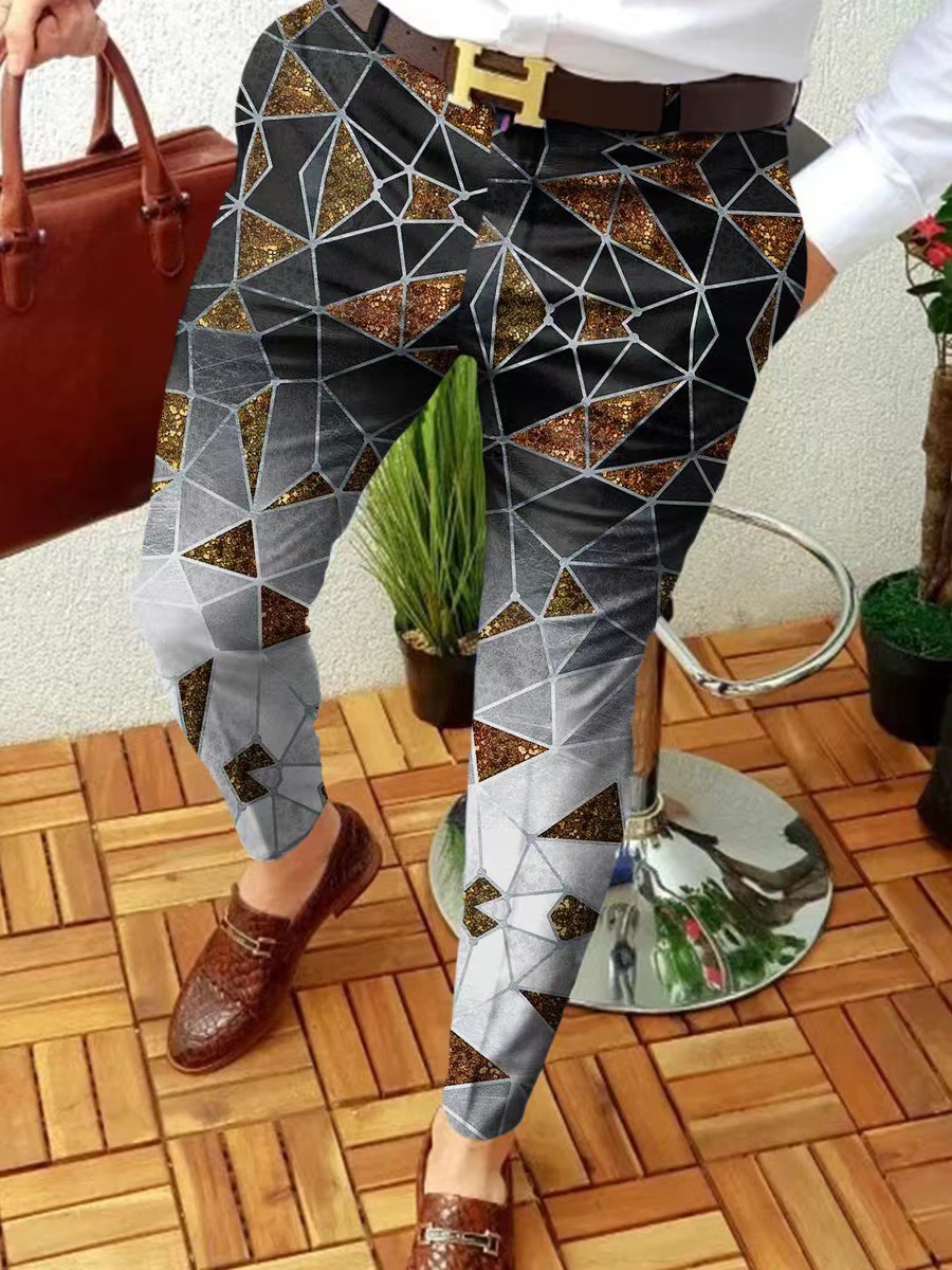 2023 estación independiente transfronteriza europea y americana nuevo patrón casual de los hombres impreso Mediados de cintura traje casual pantalones micro pantalones elásticos