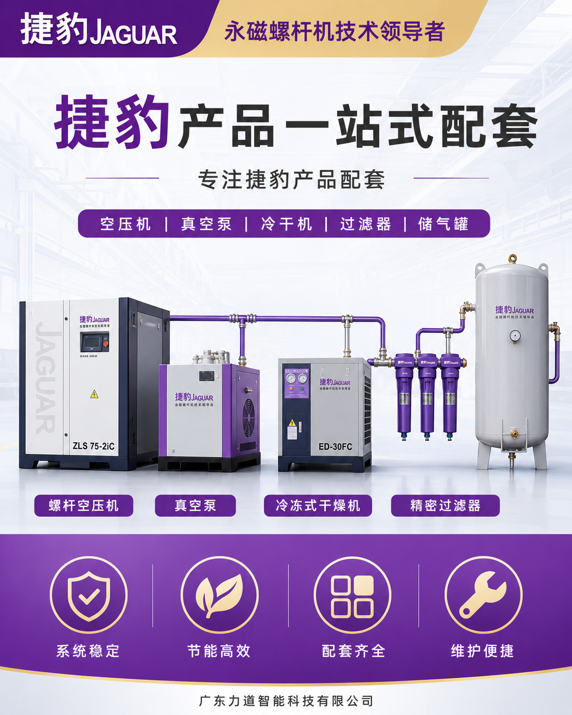 Foshan Jaguar Air Compressor Et-907.5Kw/10Hp Piston Air Compressor Small Displacement Silent Operation