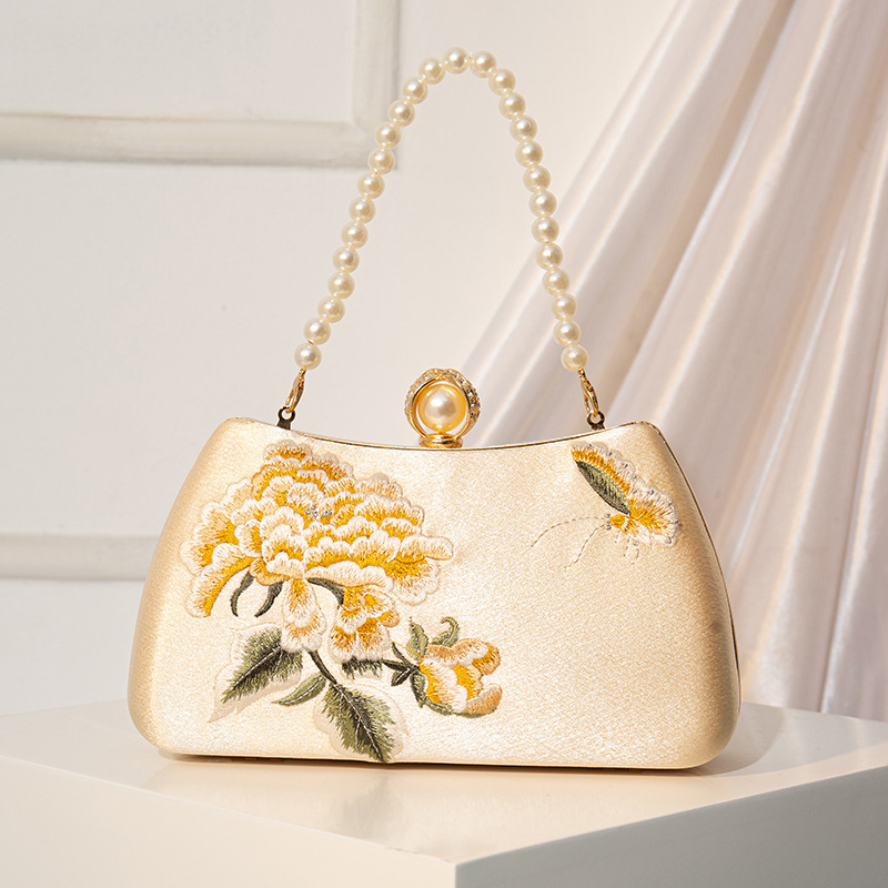 刺繍の花柄女性用バッグ、チャイナドレス、中華風イブニングバッグ、古風漢服、結婚式、宴会、三日月型の小さなスクエアバッグ、中国風刺繍|undefined