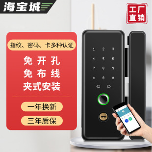 Haibao City Fingerprint Glass Lock Office Door Control Punch-free Installation Glass Dog Smart Lock Mobile Phone Remote Door Opening