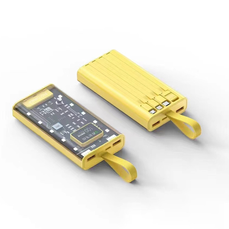 Nuevo paquete de carga rápida móvil de gran capacidad con cable de diseño transparente 66w fuente de alimentación al aire libre de carga rápida de gran capacidad