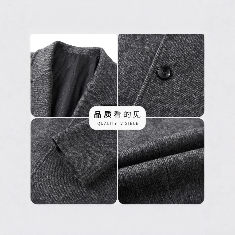 Men's mid-length wool overcoat, British style, fashionable double-faced wool thick coat for autumn and winter.