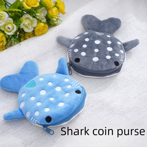 Factory production cartoon children shark coin purse plush zipper bag data cable packaging jewelry pendant small gifts