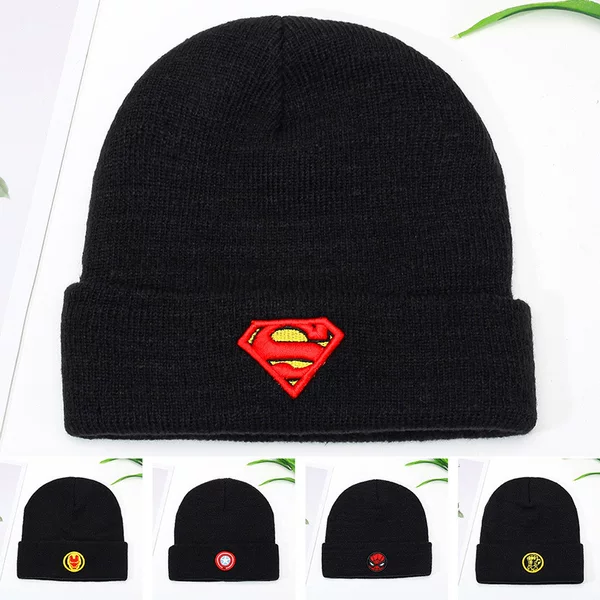 Student Cartoon Anime Spider-Man Spider Thanos Captain America Superman Embroidered Knitted Hat Warm Cold Hat