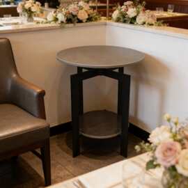 2Tier Rock Plate Side Table,Black Metal Frame Sofa End TabIe