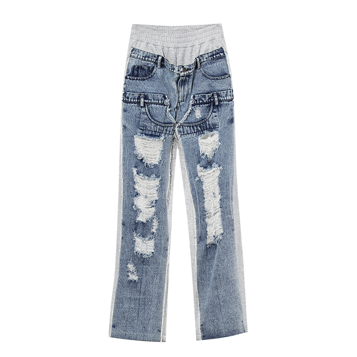 Women's Jeans High Waist Patchwork Straight Fit Denim Trousers_voghion.com