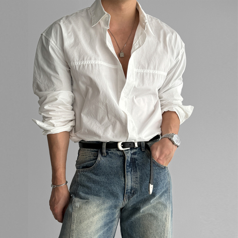 American Casual Long-Sleeved Shirt for Men in Autum, Light and Mature Style, High-End No-Iron Shirt, Exquisite Korean Style Jacket