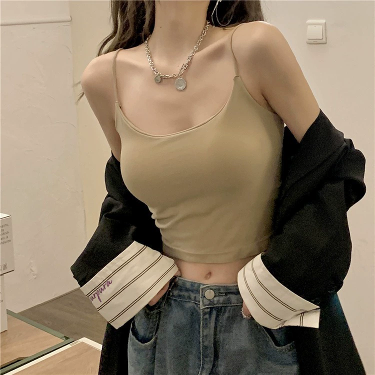 Women's Tank Top Tube Bra Top, Push-up Padded Summer Camisole, Khaki/Black/White/Fuchsia/Gray