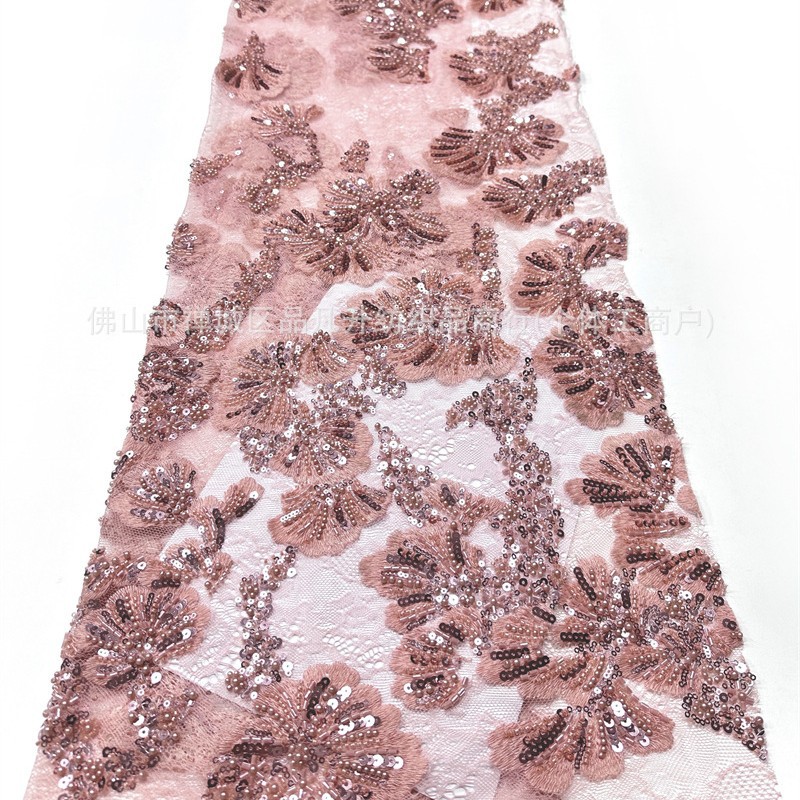 3D estereoscópio contraposición perlas tela de encaje vestido de boda ropa de moda tela de vestido comercio exterior transfronterizo mayorista image 1