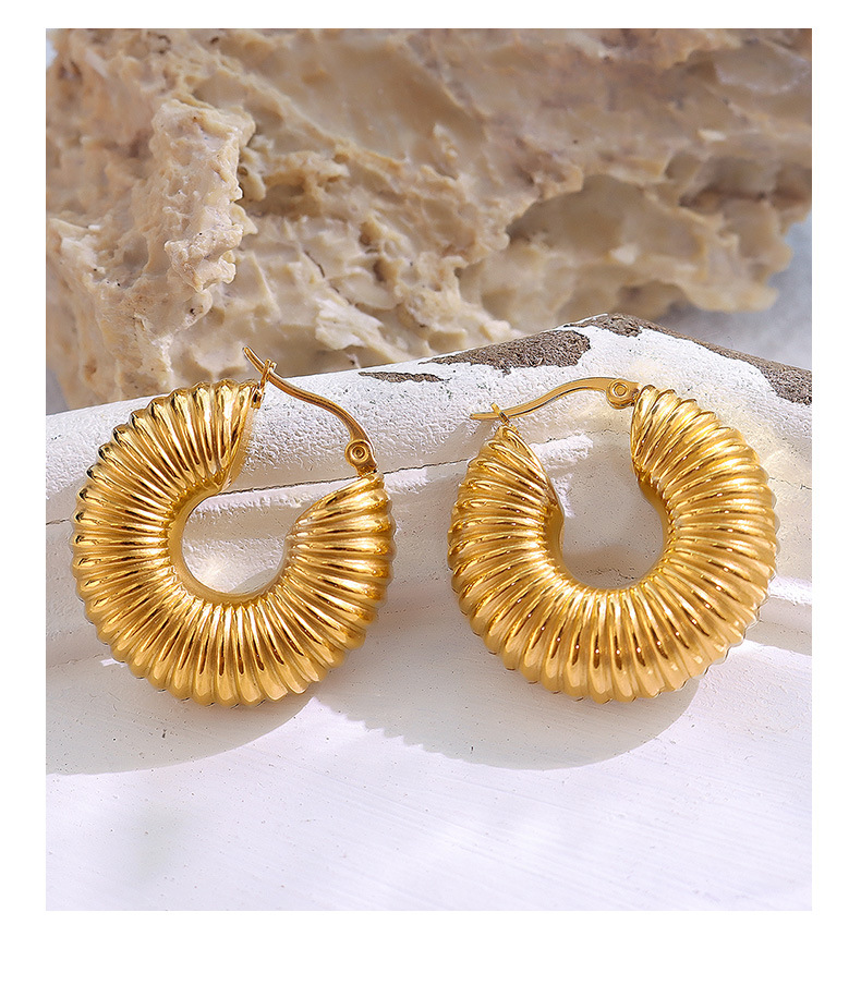 geometric thread circle earrings French retro style simple titanium steel earrings