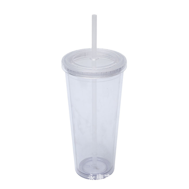 En stock suministro directo transfronterizo 24oz taza de plástico de doble capa de gran capacidad con tapa se puede personalizar LOGO taza portátil COMO taza de paja