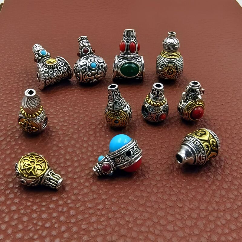 Xizang silver inlaid two-color three-way integrated gourd beads bracelet star moon bodhi bracelet diamond Buddha head accessories