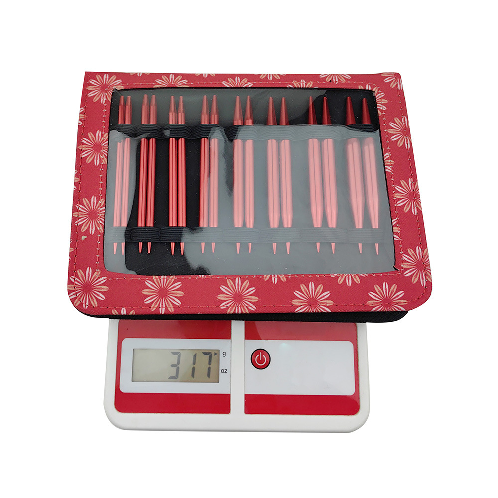 Herramienta de tejido Alúmina roja 13 Pack Desmontable Cabeza de reemplazo Juego de aguja de anillo Bolsa de tela Ventana 10C