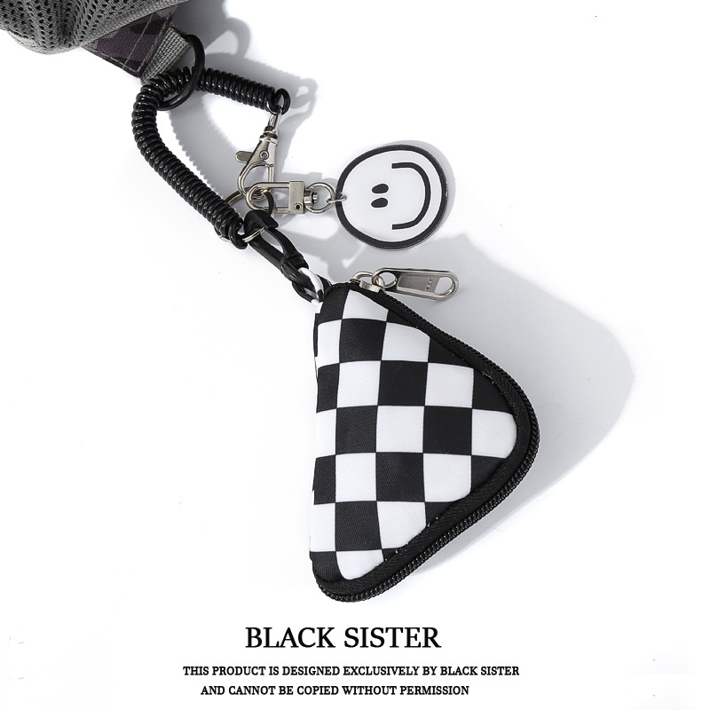 Niche design coin purse, school bag, backpack, mini headphone bag for men, checkerboard pattern, trendy brand, smiley face key bag, ins, for women