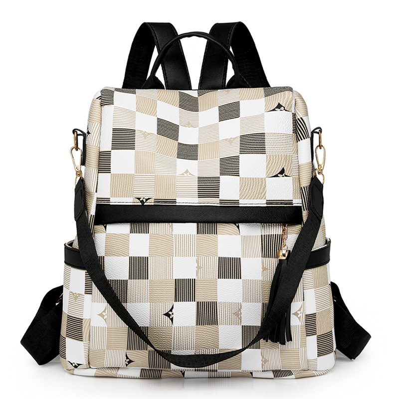 Mochila antirrobo de cuero suave de doble uso para mujer 2024 nuevo estilo coreano casual para mujer mochila bolso de viaje a cuadros de moda
