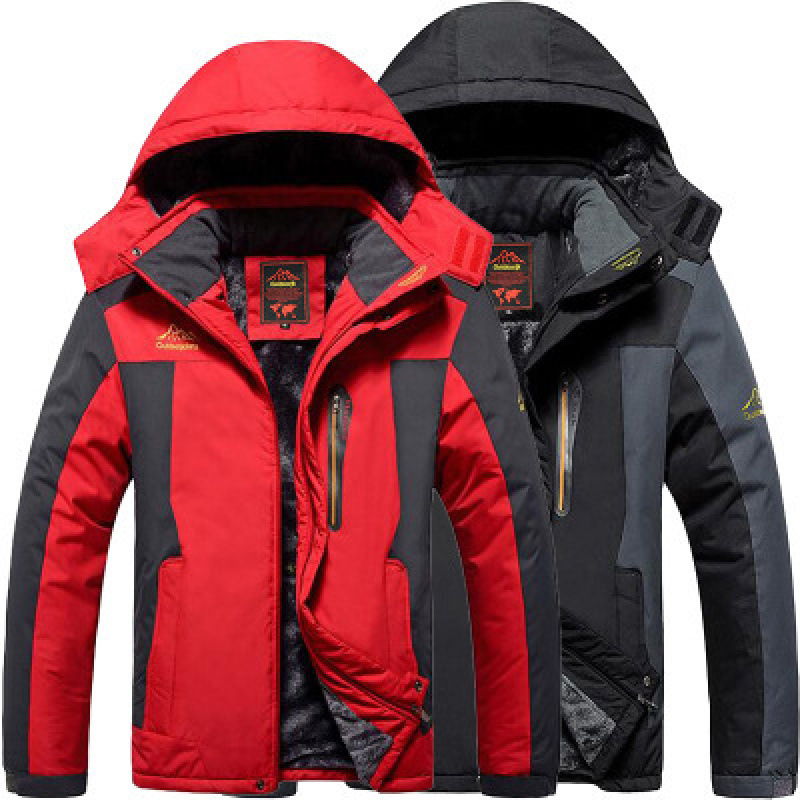 New popular large-size men's fleece-lined thickened windbreaker for outdoor sports, warm mountaineering custom cotton jacket