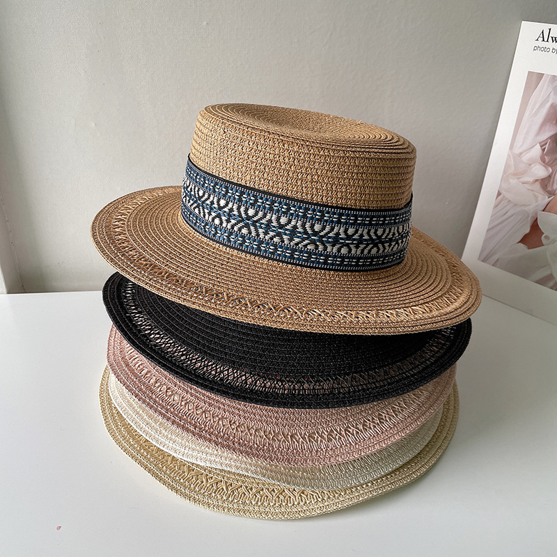 Women's Sweet Geometric Flat Eaves Straw Hat display picture 8