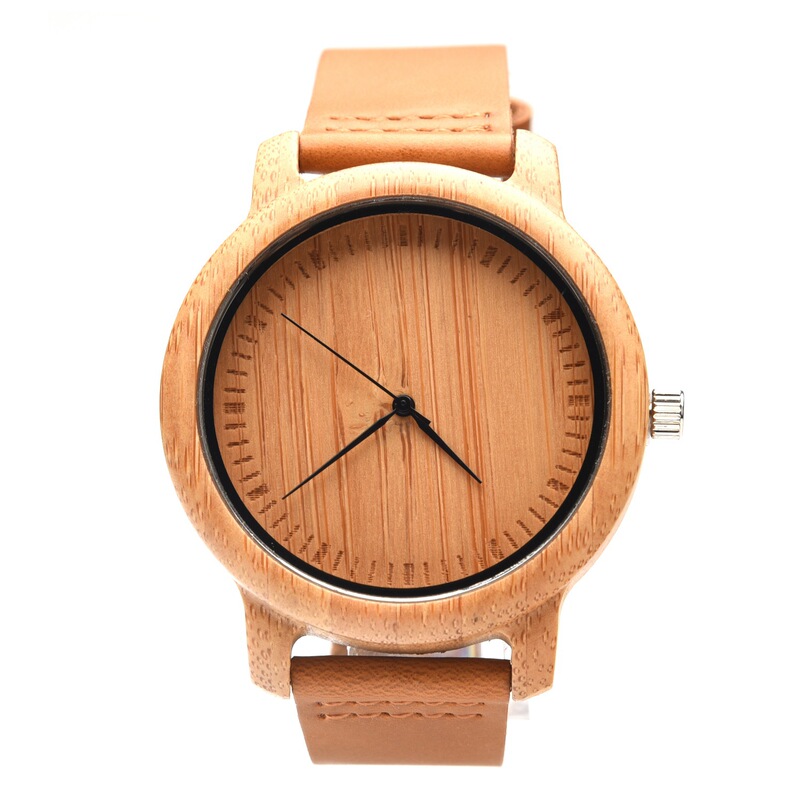 Johnlone brand factory wholesale bamboo shell with Crazy Horse leather European and American fashion casual quartz watch
