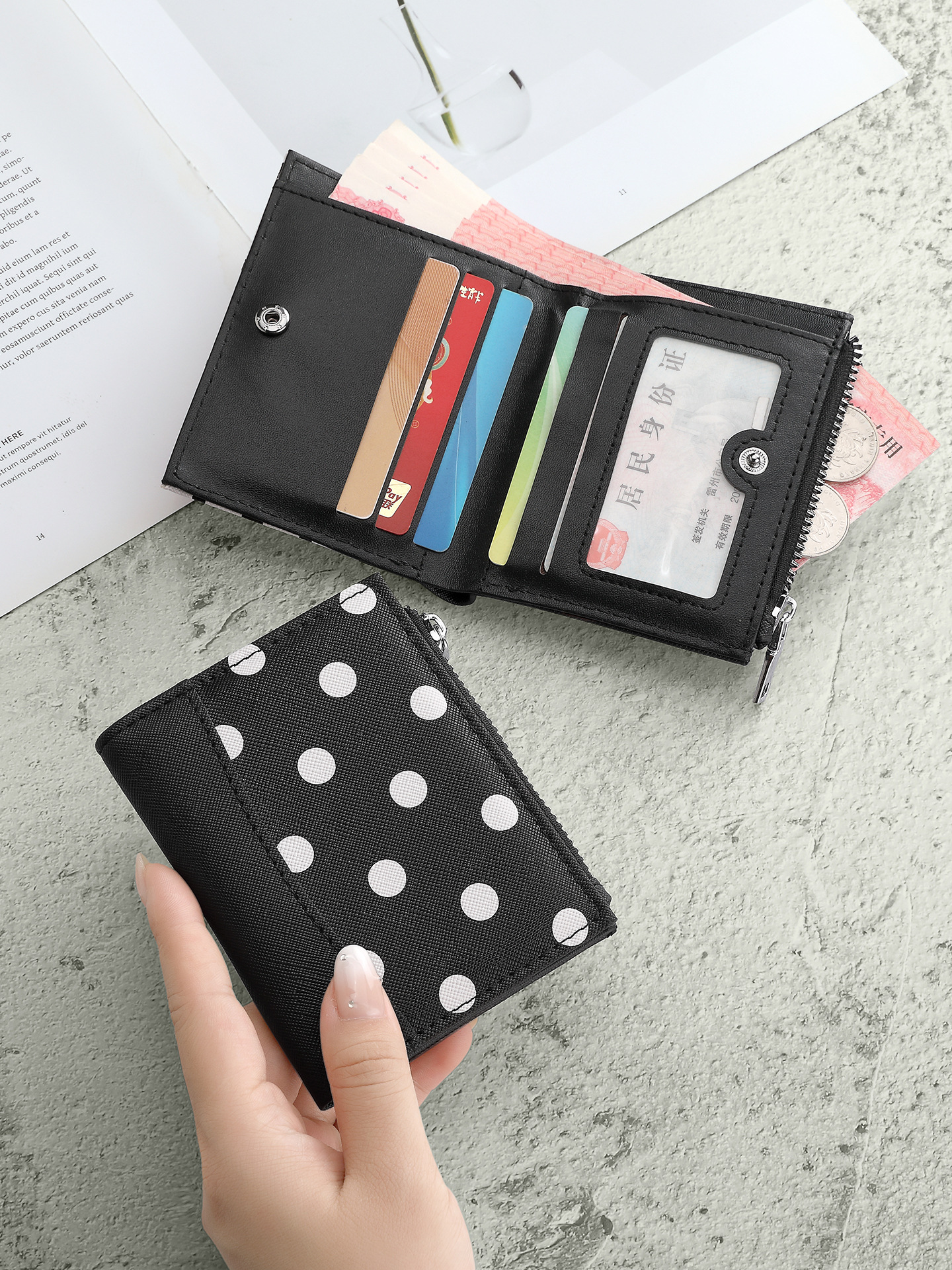 Polka Dot Women's Short Wallet 70% off Zipper Card Holder Korean Style Simple Coin Purse Multi-card Slot Small Money Organizer