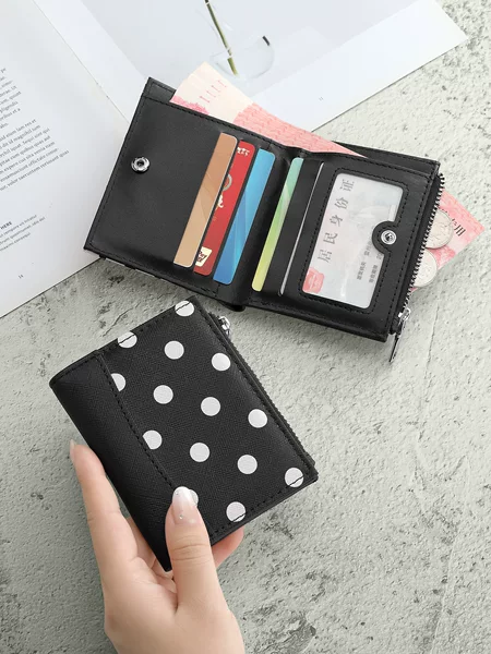 Polka Dot Women's Short Wallet 70% off Zipper Card Holder Korean Style Simple Coin Purse Multi-card Slot Small Money Organizer