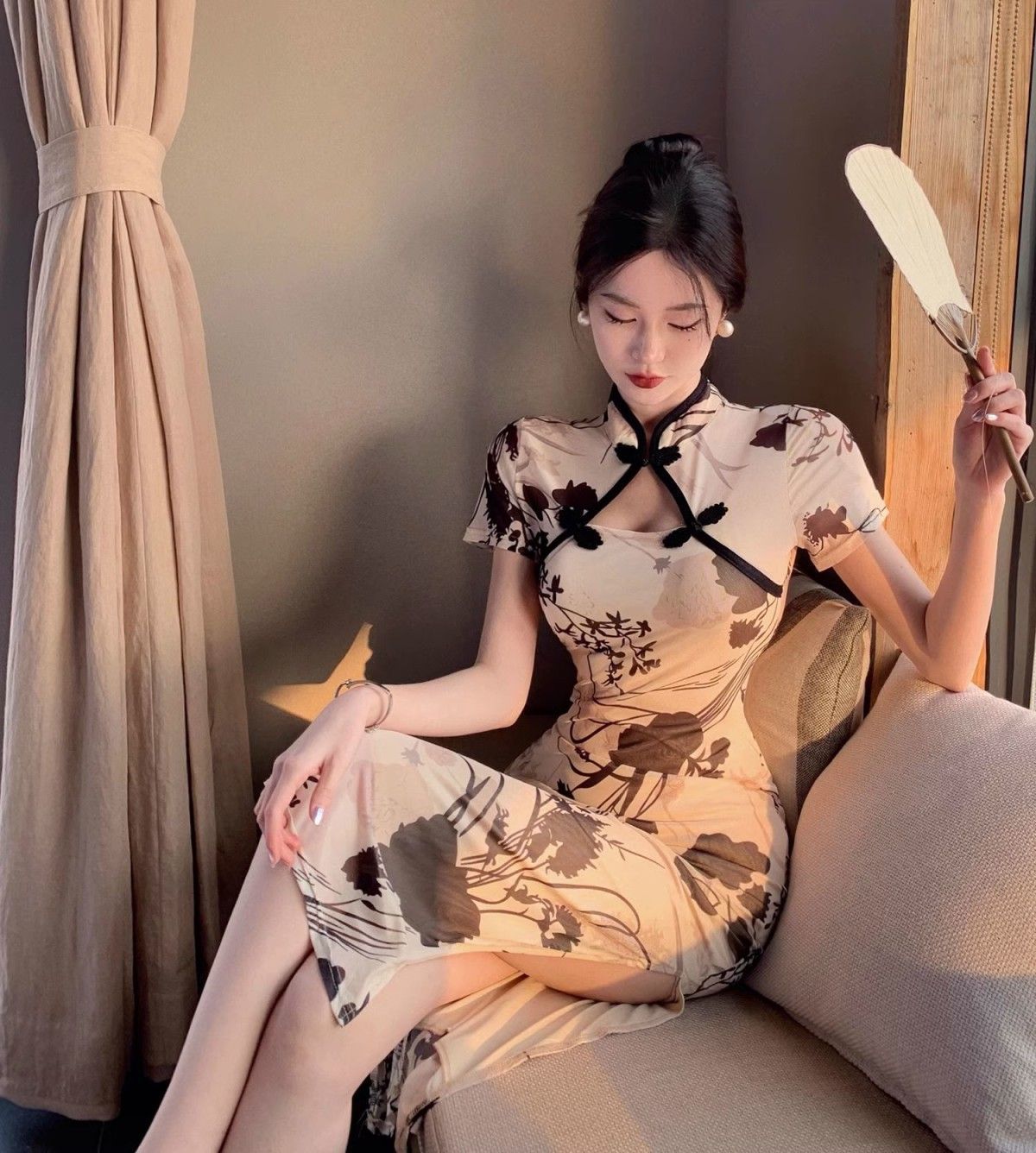 Fashion Simple Qipao Young Girls, High-end Retro Print, Waist-cinching Slimming Improved Chinese-style Dress For Women_ecoleips.com