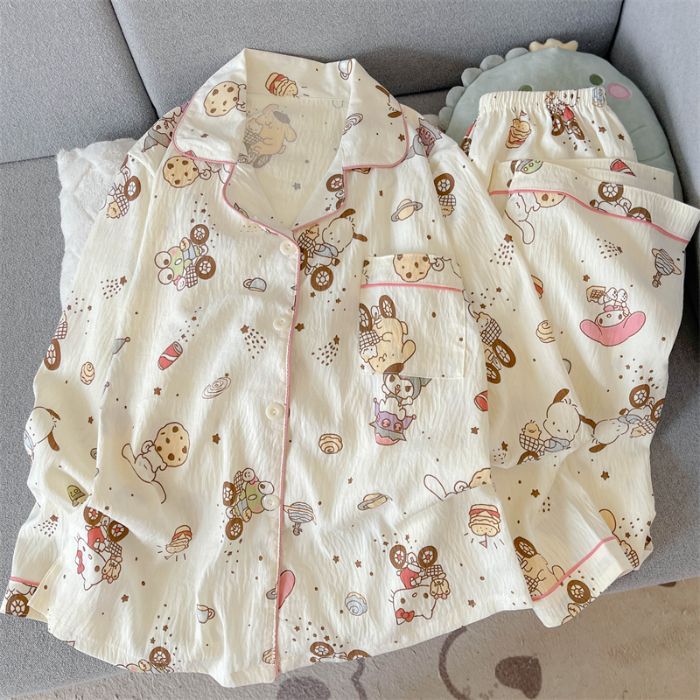 Al por mayor transfronterizo primavera y otoño nuevo pijama de mujer nubes de algodón con solapa cardigan de manga larga pantalones dulces set de ropa para el hogar