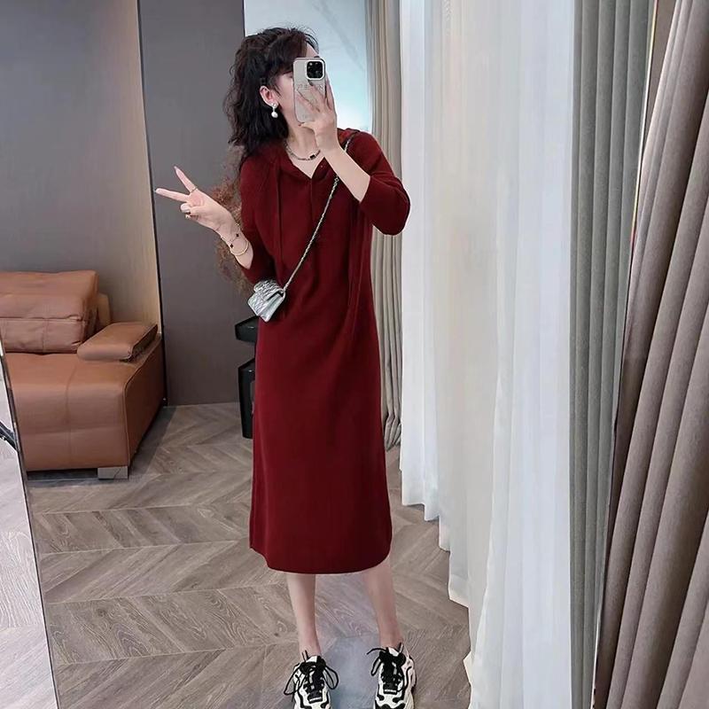时尚法式连帽连衣裙女秋季新款小个子慵懒宽松休闲打底连衣裙紫色|undefined