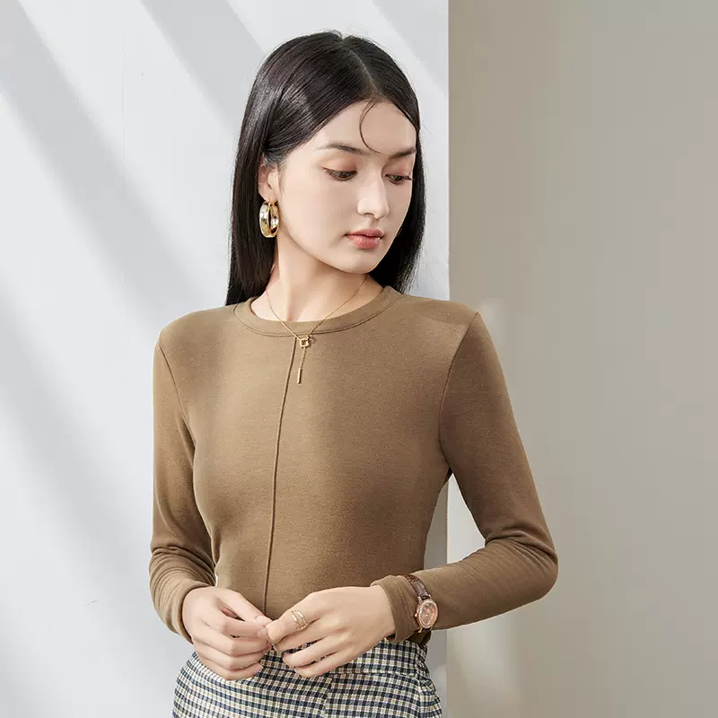 2025新款女装亲肤德绒针织衫纯色高弹上衣薄款紧身保暖打底衫