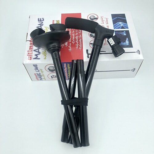 magic folding cane with light, aluminum alloy walking stick, five-section cane, anti-slip and shock-absorbing walking stick for elderly