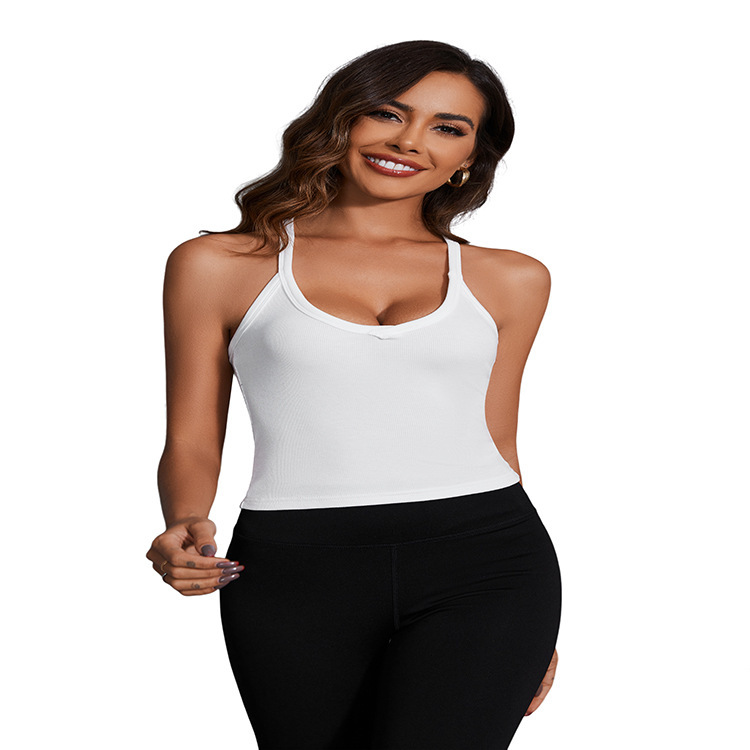 Women's Threaded Knitted Soup Spoon Collar Thin Strap I-Back Curved Hem Sport Vest