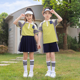 Class Clothing for Primary School Students Summer suit College Style Kindergarten Garden Clothing Summer Short-sleeved Graduation Photo Clothing Spring and Autumn School Uniform