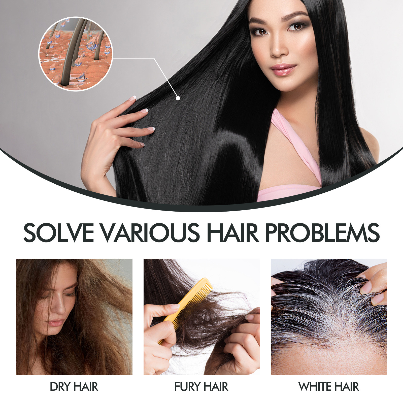 EELHOE Schwaarz Hoerspray Natierlech Schwaarz Hoerbedeckung Wäiss Hoer Glättend Glanzend Feuchtigkeitsspendend Déck Hoer Hoerpfleegspray_voghion.com