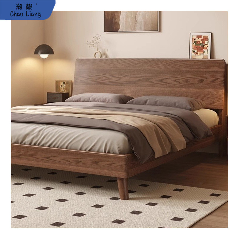 Solid Wood Bed, Modern and Simple, 1.5m Home-Use Walnut Color Single Bed, 1.8m Master Bedroom Red Oak Bed, Double Bed Wholesale Solid Wood Bed, Modern and Simple, 1.5m Home-Use Walnut Color Single Bed, 1.8m Master Bedroom Red Oak Bed, Double Bed Wholesale