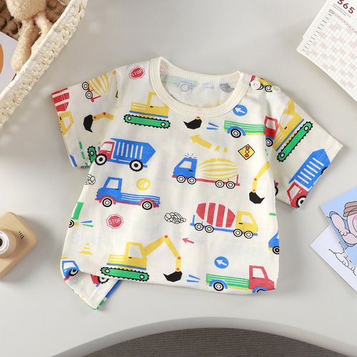 New Pure Cotton Girls' Short Sleeve Summer Infant A-Grade Half Sleeve Baby Kids Sweat Absorbent Children's Clothing Manufacturer Wholesale
