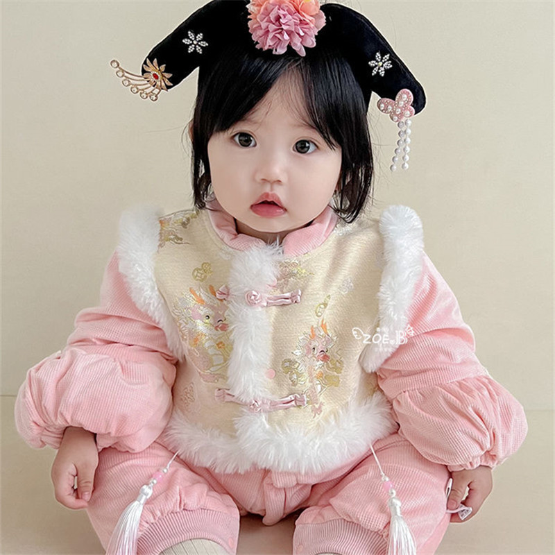 Ropa de bebé, ropa de invierno, bebé recién nacido, una pieza, fuera, abrazadera, algodón, suéter de princesa engrosado, chaqueta de algodón de invierno