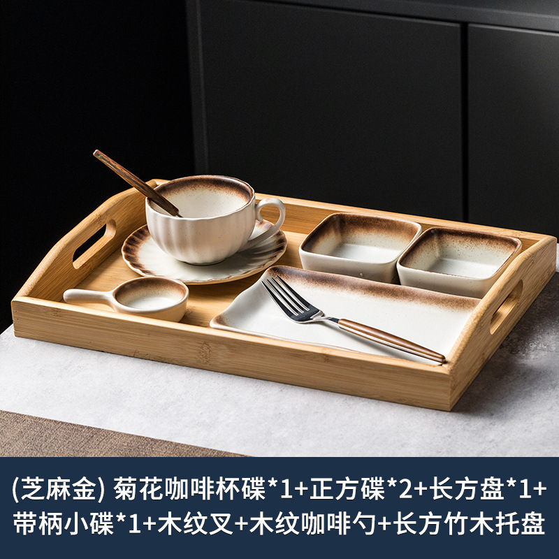家用下午茶陶瓷餐具套装一人食餐盘带托盘酒店餐厅早餐分格盘套装|undefined