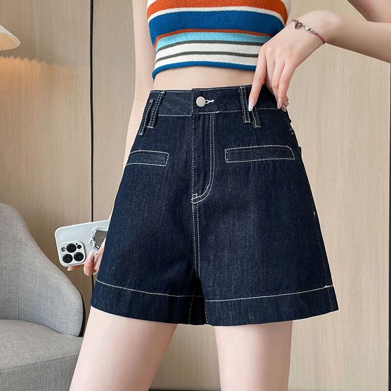Denim Blue Denim Shorts for Women, Thin Style, Plus Size, Straight High-Waisted, Loose A-Line, Wide-Leg, Summer Shorts Denim Blue Denim Shorts for Women, Thin Style, Plus Size, Straight High-Waisted, Loose A-Line, Wide-Leg, Summer Shorts