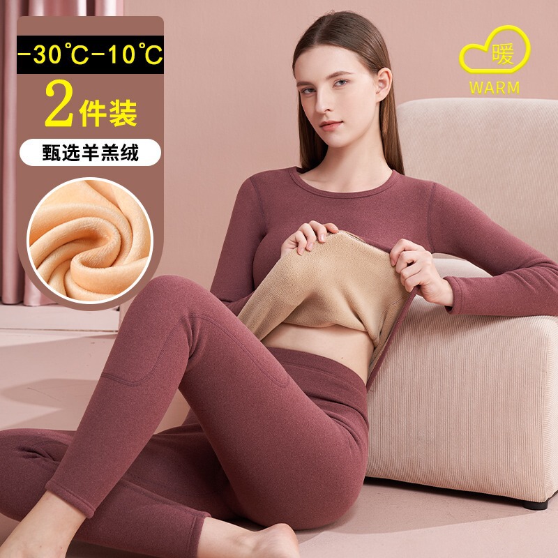 Lamb Velvet Women's suit Thickened fleece-lined Autumn Clothes Autumn and Winter Warm Clothes Northeast Base Top Cold-proof Interior